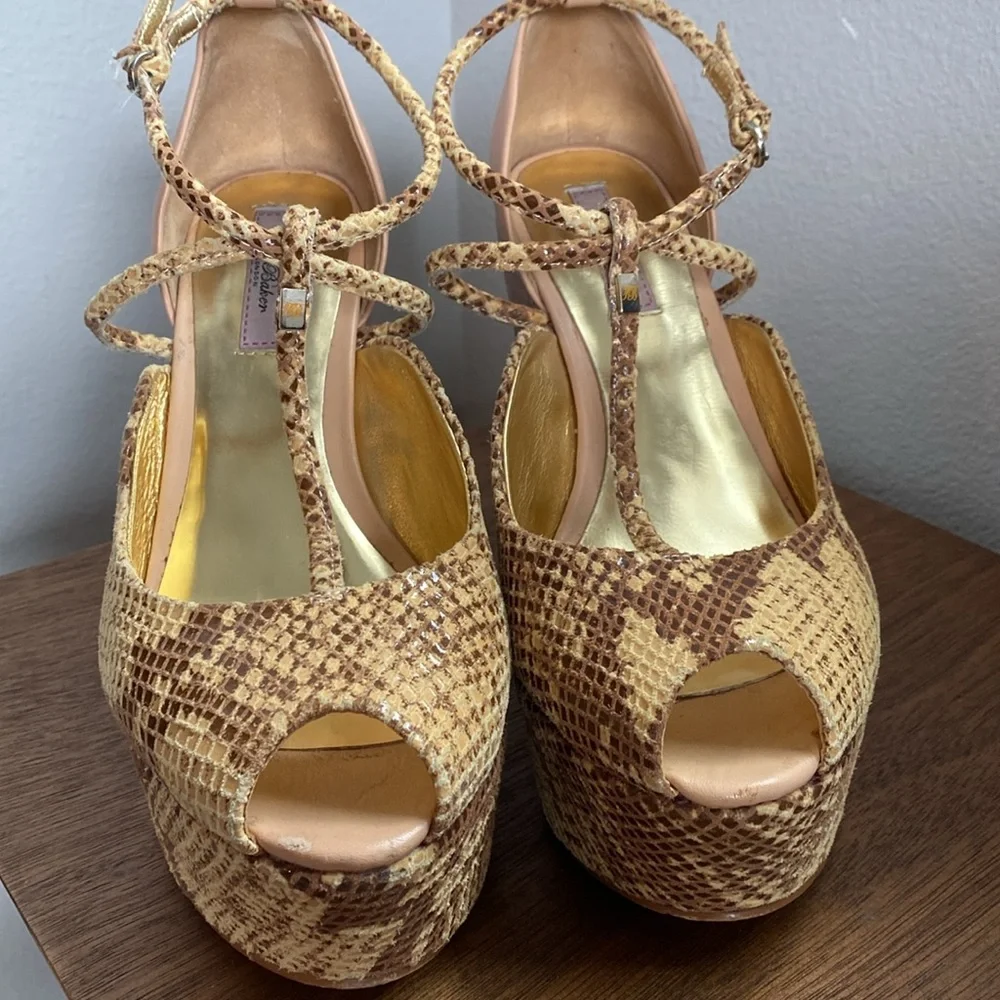 Ted Baker London Leuzea Snakeskin Open Toed Cork Platform Shoes, Women’s 8